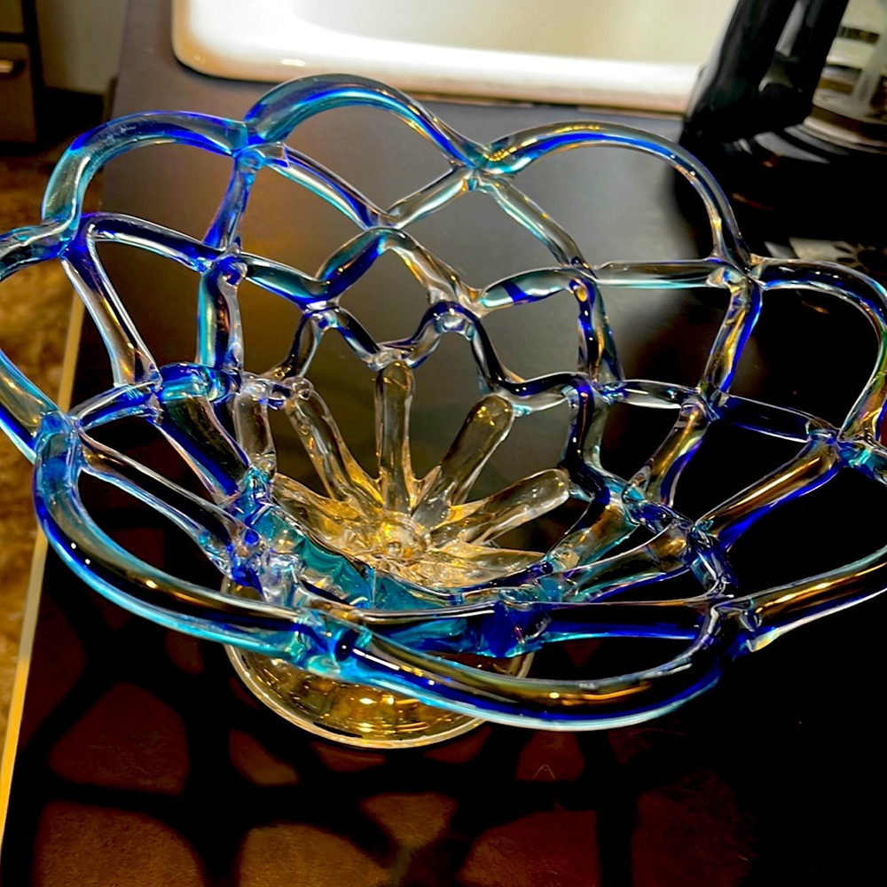 6 X 11 1/2 fruit bowl | Glass Lattes | stunning blues